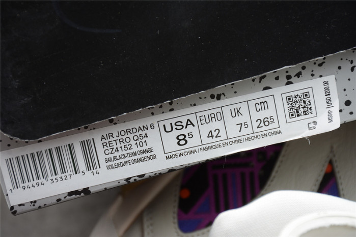 AIR JORDAN 6 RETRO QUAI54 SAIL BLACK CZ4152-101