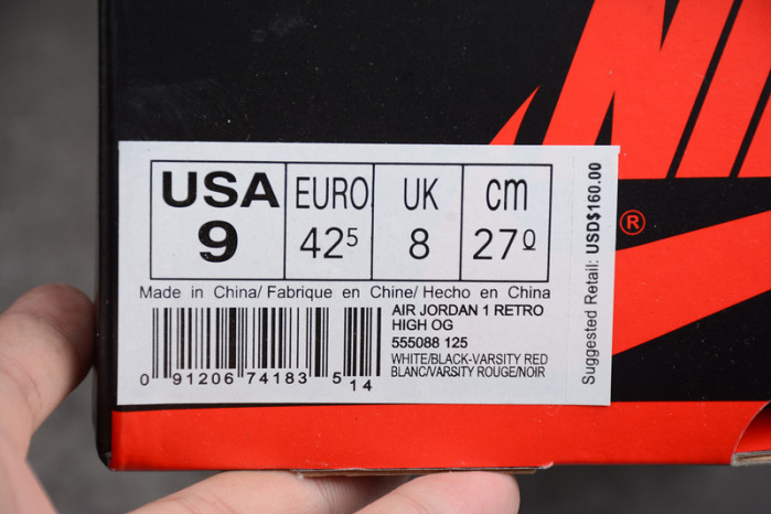 AIR JORDAN 1 High OG “Black Toe” white/ black-varsity red 555088-125